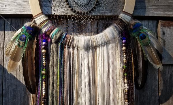 peacock feathers + Abalone + purple + EXTRA large dream catcher (sku204) picture