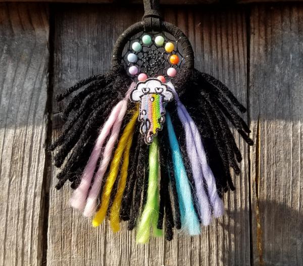 black + rainbow + grumpy cloud small "shortie" dream catcher (sku520, 521, 522) picture