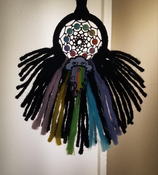 black + rainbow + grumpy cloud small "shortie" dream catcher (sku520, 521, 522) picture