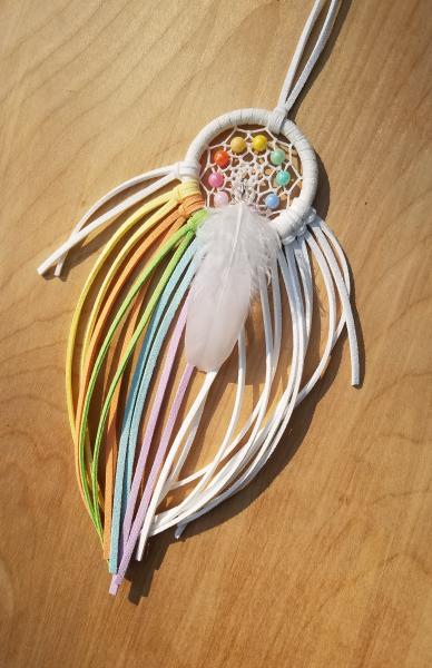 rainbow + white small dream catcher with crystals (sku504) picture