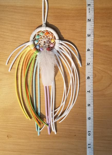 rainbow + white small dream catcher with crystals (sku505) picture