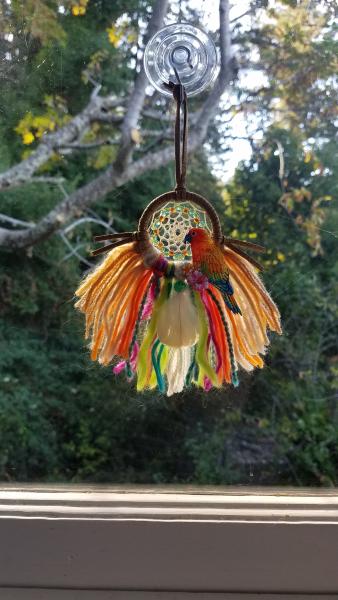 colorful tropical + parrot small "shortie" dream catcher (sku499) picture