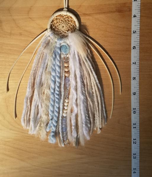 sky blue + cream + crystals + Blue Kyanite dream catcher (sku127) picture