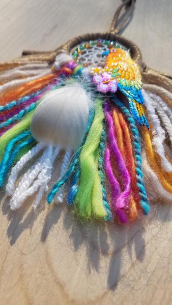 colorful tropical + parrot small "shortie" dream catcher (sku499) picture