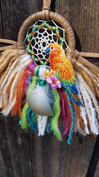 colorful tropical + parrot small "shortie" dream catcher (sku499) picture