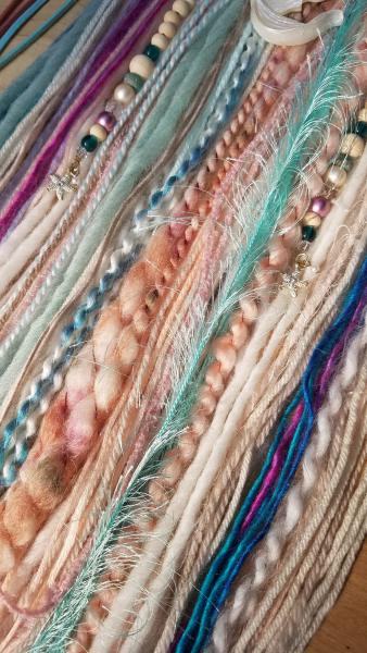 coral + teal + Mermaid dream catcher with crystals (sku507) picture