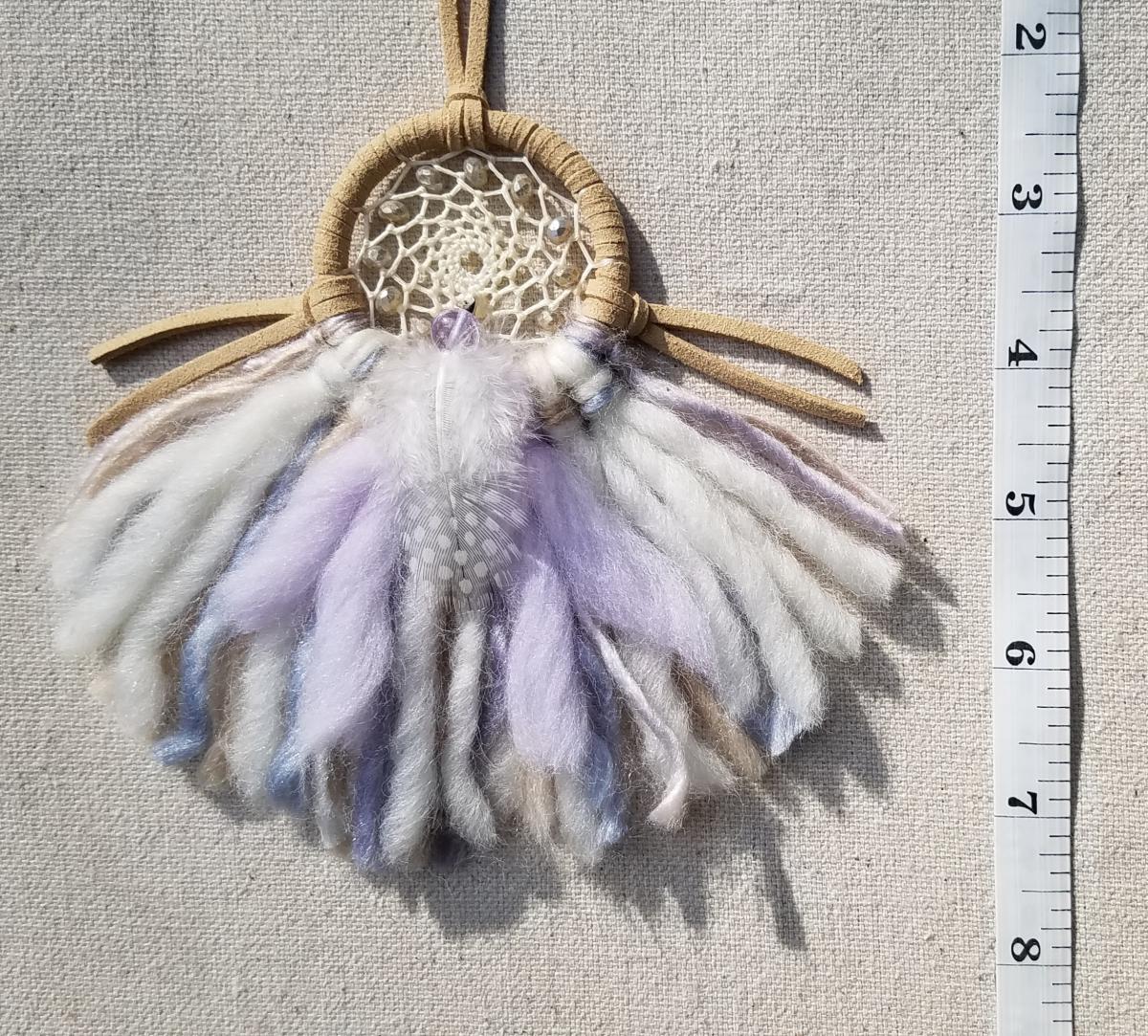 lilac + cream + rainbow + tan small "shortie" dream catcher (sku423) picture