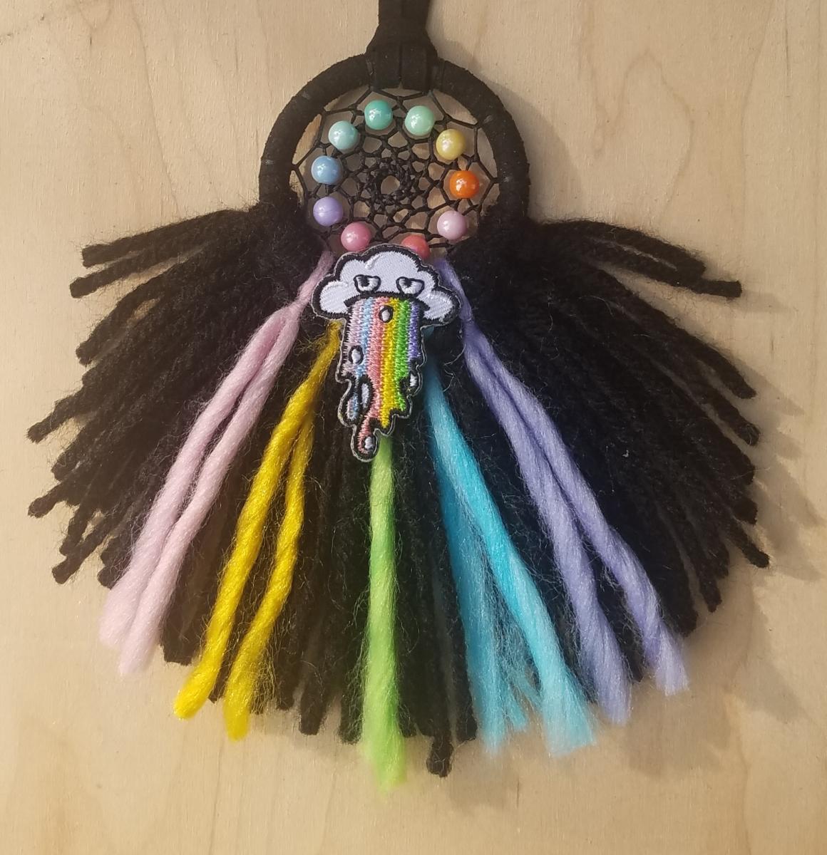 black + rainbow + grumpy cloud small "shortie" dream catcher (sku520, 521, 522) picture