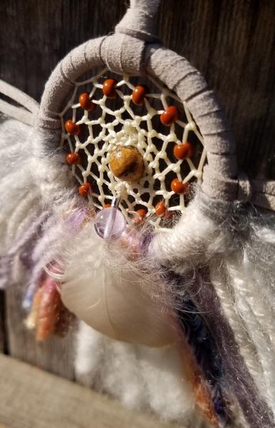 gray + tan + purple + blue Picture Jasper small "shortie" dream catcher (sku530) picture