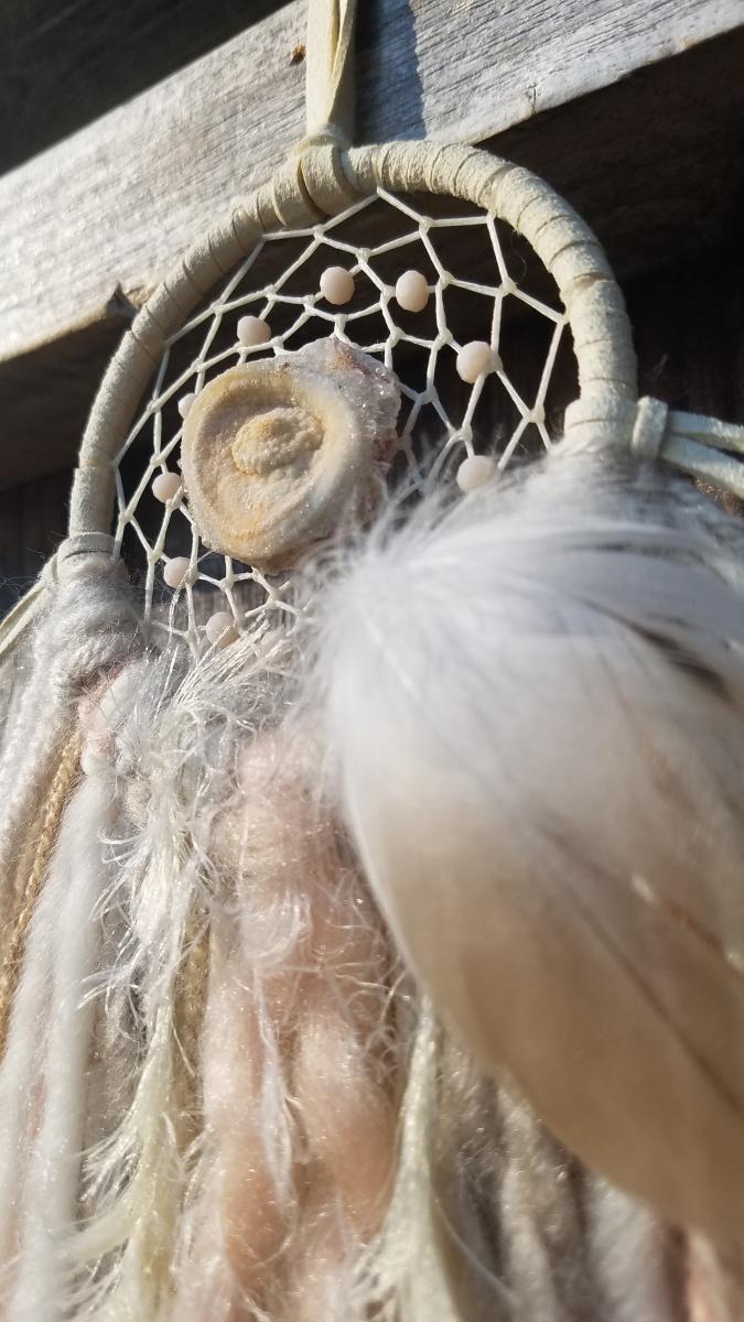 peach + cream + natural Druzy Crystal dream catcher (sku 337) picture