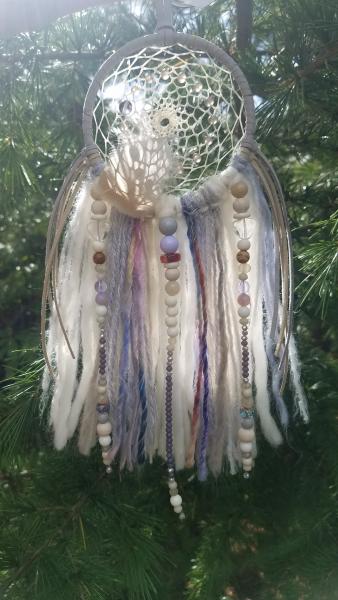 crystal clear quartz + lilac purple + blue + tan + Picture Jasper dream catcher (sku255) picture