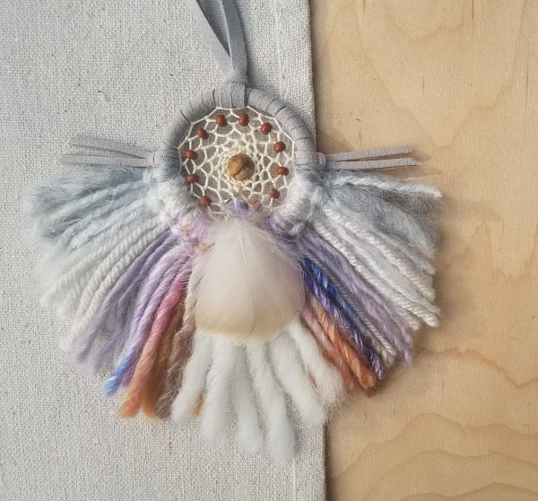 gray + tan + purple + blue Picture Jasper small "shortie" dream catcher (sku530) picture