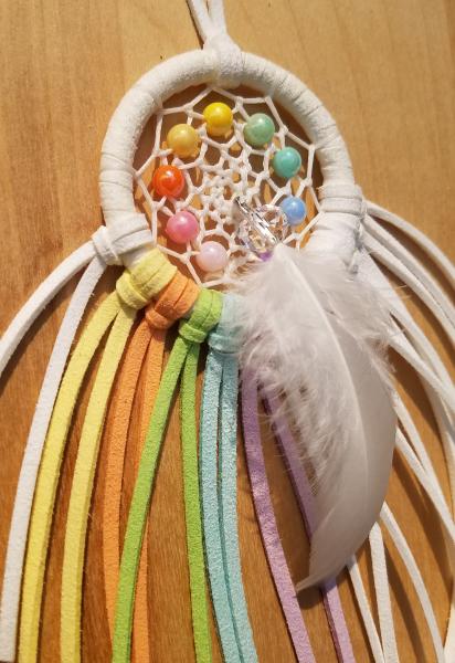 rainbow + white small dream catcher with crystals (sku504) picture