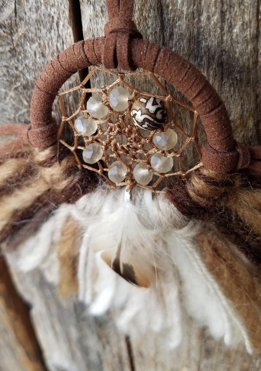 blue + cream + tan + brown "shortie" dream catcher (sku327) picture