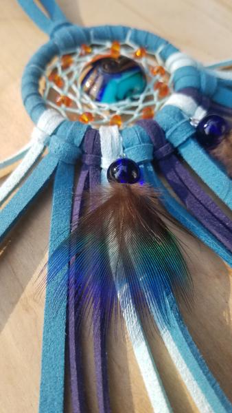 teal + blue + orange + peacock feathers small dream catcher (sku437) picture