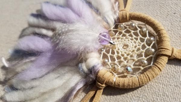 lilac + cream + rainbow + tan small "shortie" dream catcher (sku423) picture