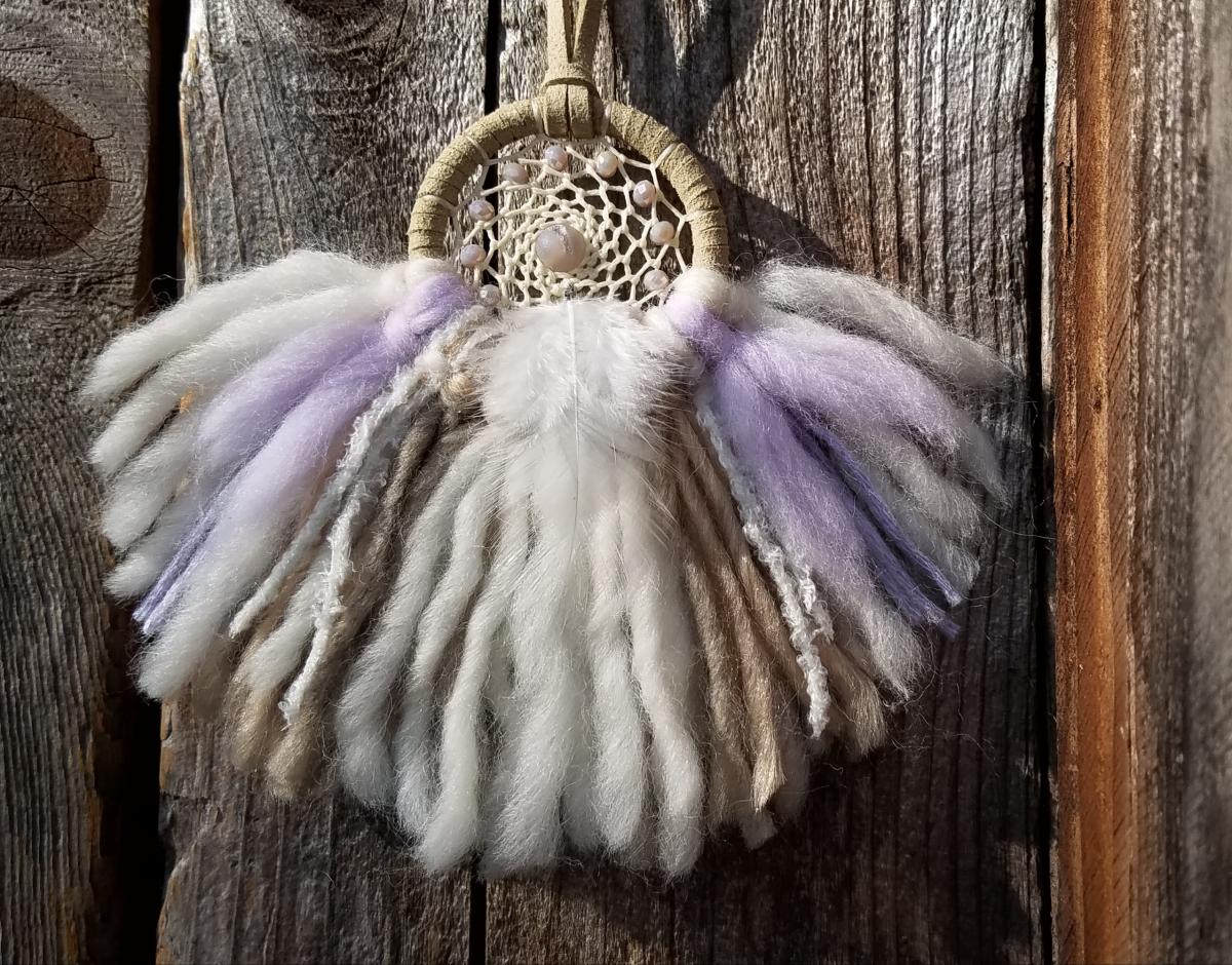 lavender + cream + beige "shortie" dream catcher (sku421) picture