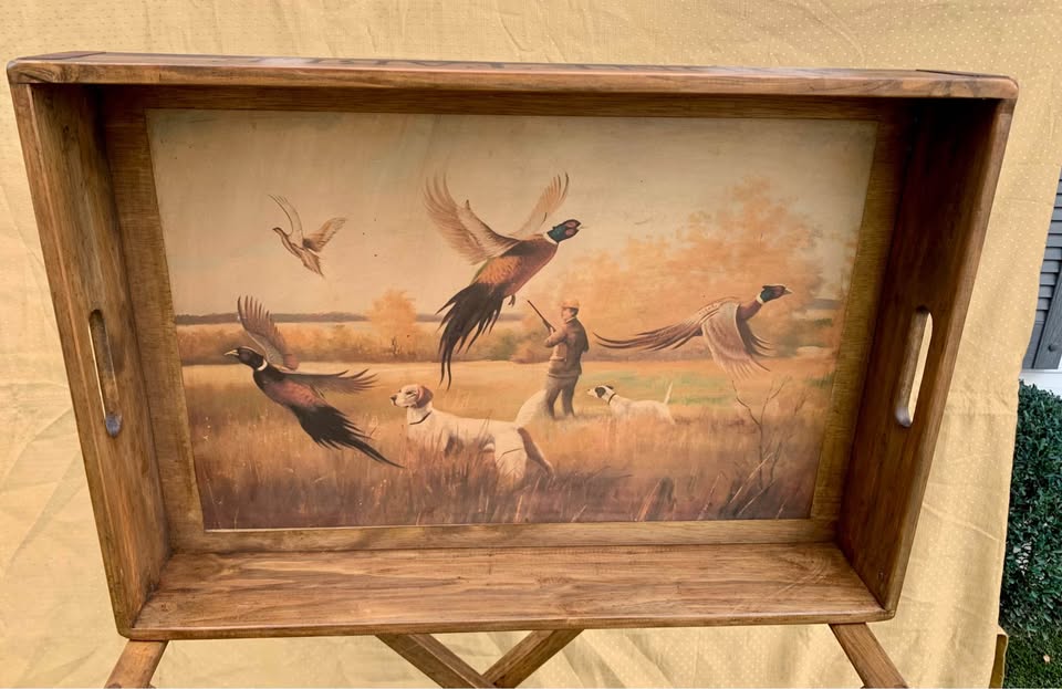 Vintage Hunting Scene Serving Tray with Folding Stand picture