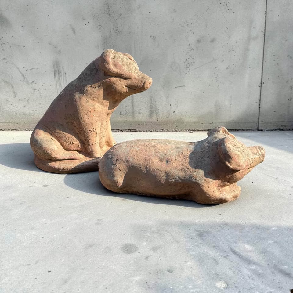 Pair of Cast Stone Pig Garden Statues - Circa 1940s&ndash;1950s picture