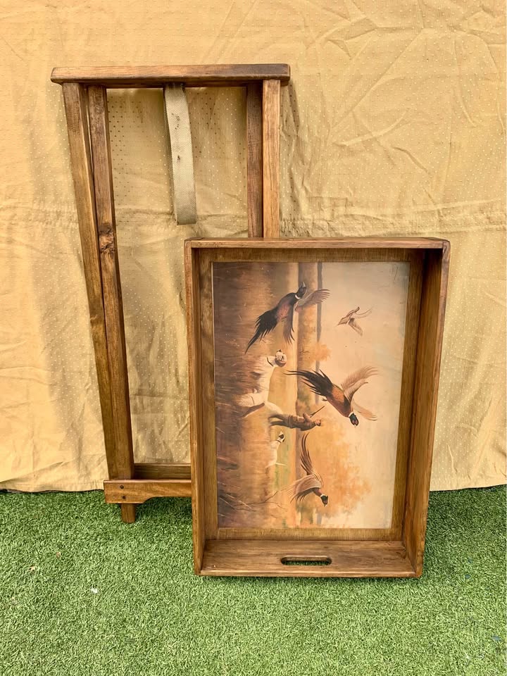 Vintage Hunting Scene Serving Tray with Folding Stand picture