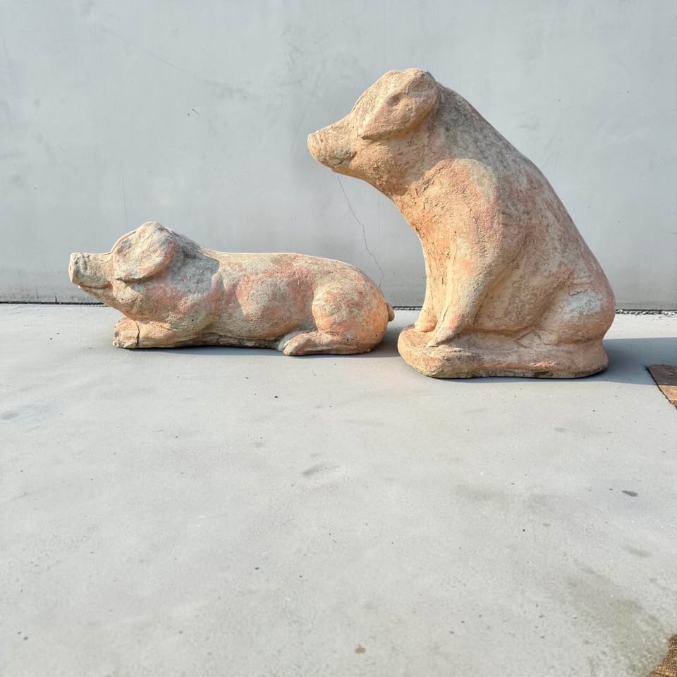 Pair of Cast Stone Pig Garden Statues - Circa 1940s&ndash;1950s picture