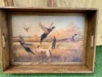 Vintage Hunting Scene Serving Tray with Folding Stand