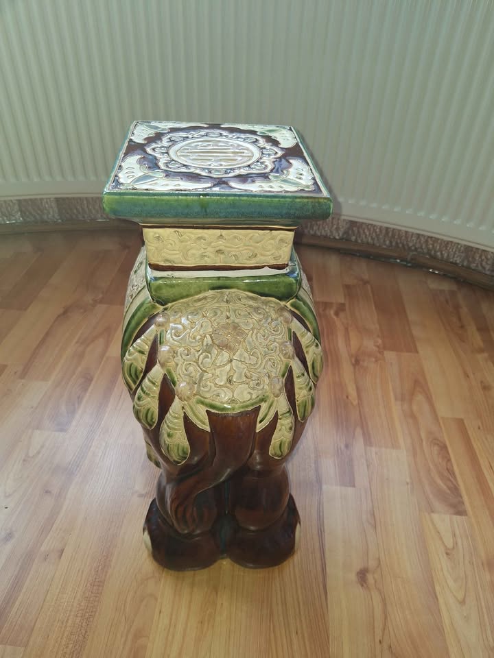 Vintage Hollywood Regency Elephant Garden Seat, Plant Stand & Side Table picture