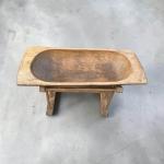 19th Century Antique Hand-Carved Elm Dough Bowl On Stand