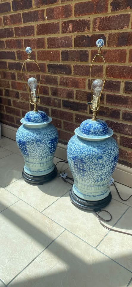 Vintage Blue & White Chinese Porcelain Ginger Jar Table Lamp