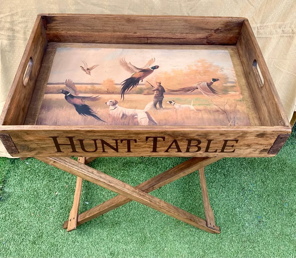 Vintage Hunting Scene Serving Tray with Folding Stand picture