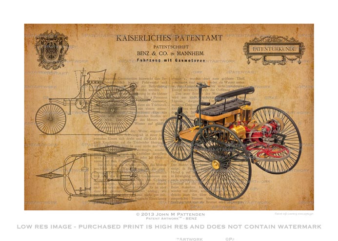 Benz - First Automobile (on Parchment)