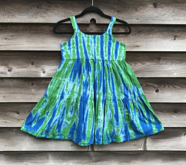 SIZE 8 Blue and Green Strata Strata Girl's Gauzy Garden Dress picture