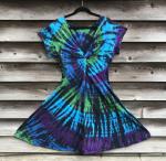 SIZE 2XL Blues and Black Spiral Twisted Front Dress