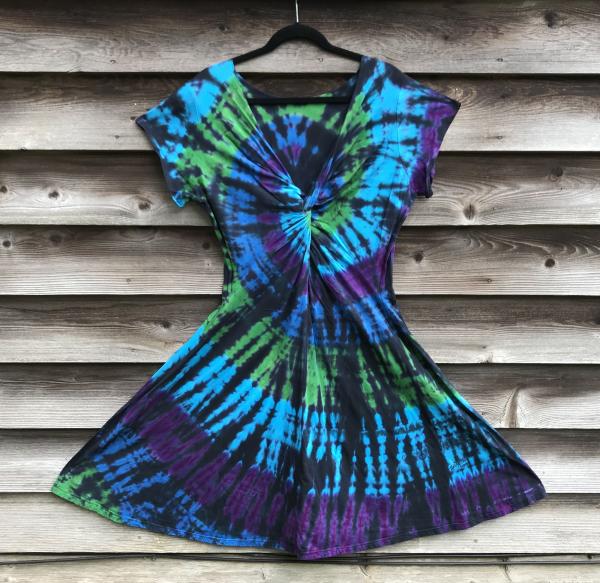 SIZE 2XL Blues and Black Spiral Twisted Front Dress picture