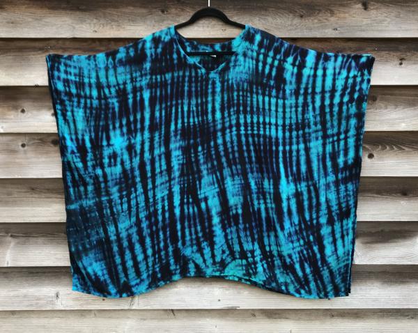 Plus Size Turquoise and Black Strata Light Rayon Poncho picture