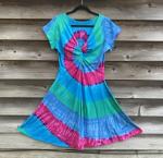 SIZE XL Rose Turquoise Emerald and Blue Spiral Twisted Front Dress