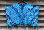 Multi-Blue Zipper Rayon Fringed Poncho