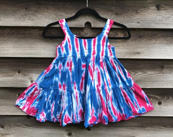 SIZE 4 Red and Blue Strata Girl's Gauzy Garden Dress picture