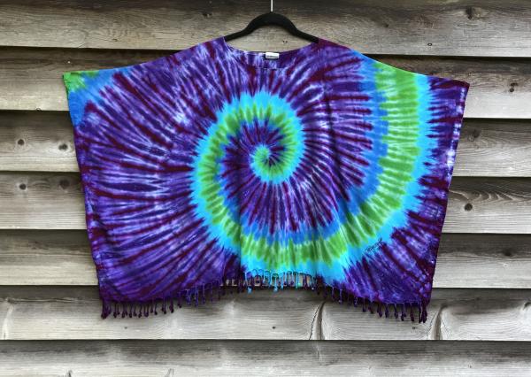 Blues And Purple Spiral Rayon Fringed Poncho picture
