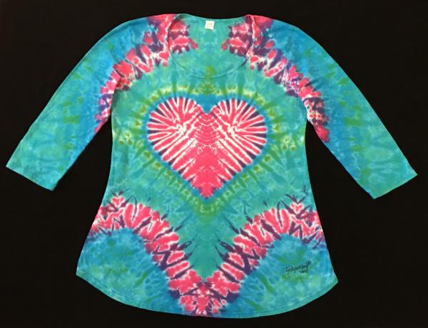 SIZE LARGE Quatro Krackle Heart 3/4 Sleeve Scoop Top picture