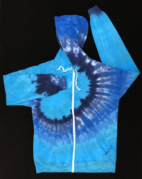 Size Medium Multi-Blue Spiral Adult Fleece Zip-Front Hoodie picture