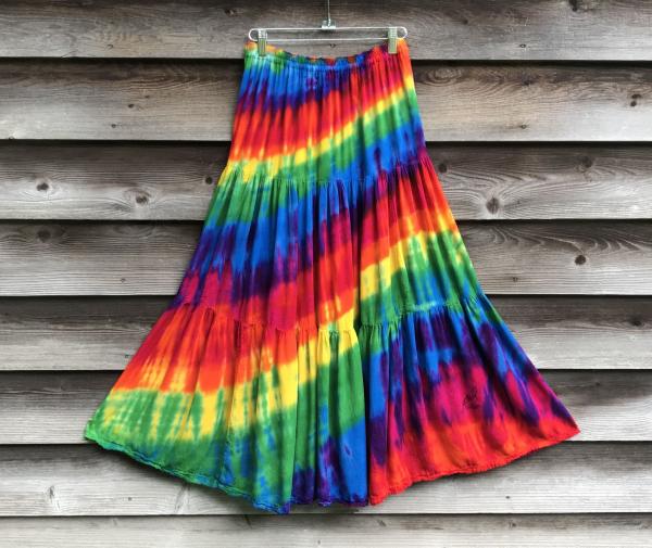 SIZE X-SMALL Rainbow Strata Light Rayon Gypsy Skirt picture