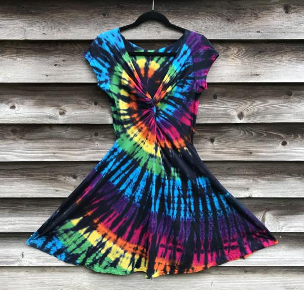 SIZE SMALL Rainbow and Black Spiral Twisted Front Dress picture