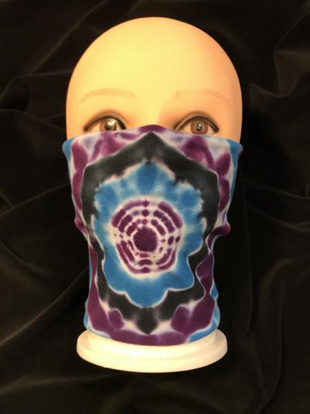 Purple Blue and Black Mandala/Solid Blue 2 Piece Tie-On Mask picture