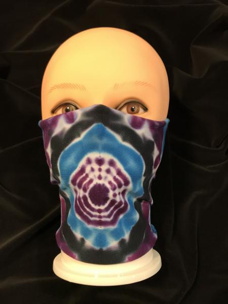 Purple Blue and Black Mandala/Solid Blue 2 Piece Tie-On Mask picture