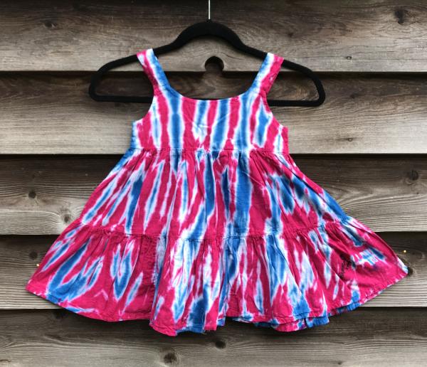 SIZE 4 Red and Blue Strata Girl's Gauzy Garden Dress picture