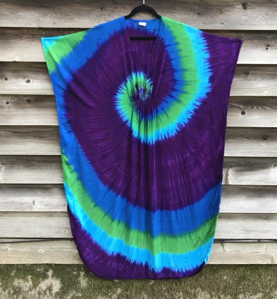 Blues and Purple Spiral Woman's One-Size Caftan picture