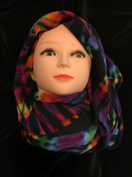 Rainbow and Black Double Spiral Light Rayon Circular Scarf picture