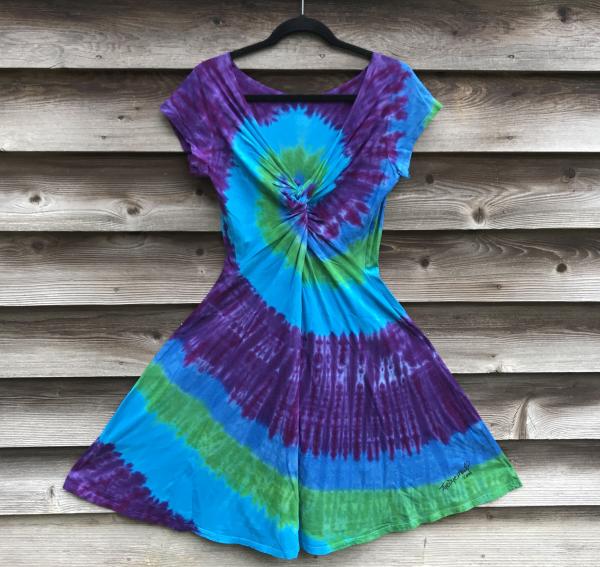 SIZE MEDIUM Blues and Purple Spiral Twisted Front Dress picture