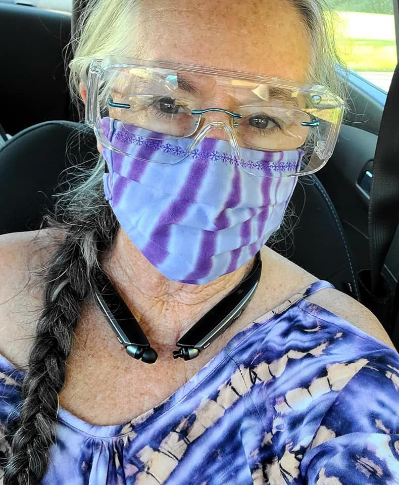 Rainbow and Turquoise Strata Adjustable Mask picture